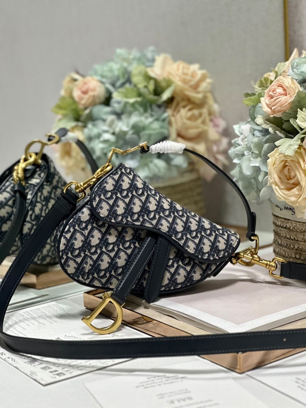 Dior Oblique Navy Saddle Bag - Signature Canvas